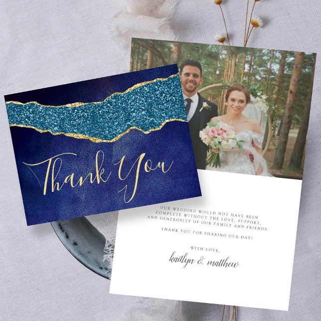 Elegant Navy Blue Agate Wedding Dankeschön Card Dankeskarte (Von Creator hochgeladen)