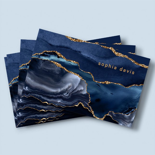 Elegant Navy Blue Agate with Faux Gold Visitenkarte (Von Creator hochgeladen)