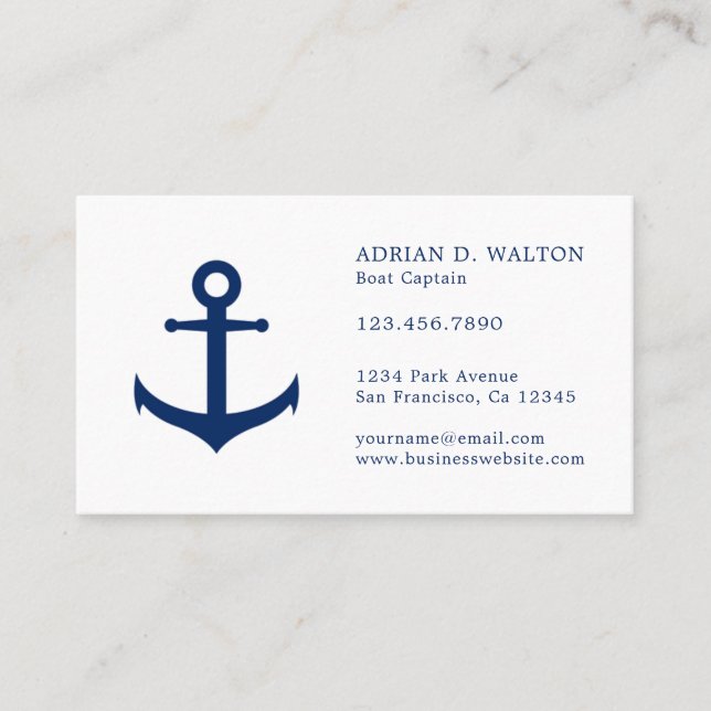 Elegant Navy Blue Anchor Simple Nautical Visitenkarte (Vorderseite)