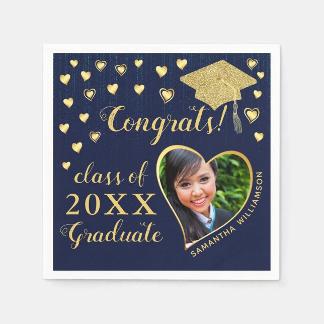 Elegant Navy Blue and Gold 2025 Abschluss Serviette (Vorderseite)