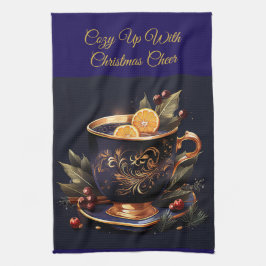 Elegant Navy Blue and Gold Christmas  Geschirrtuch