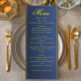 Elegant Navy Blue and Gold Wedding Menu Card Menükarte