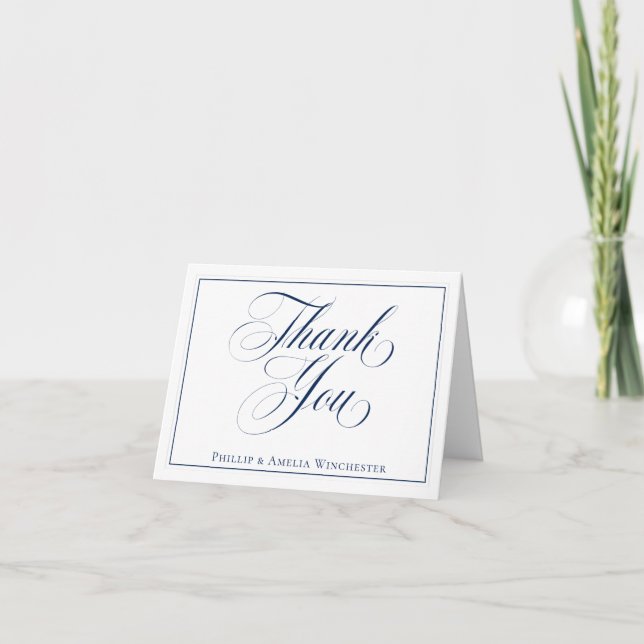 Elegant Navy Blue and White Wedding Vielen Dank Dankeskarte (Vorderseite)