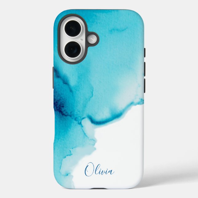 Elegant Navy Blue Aqua iPhone 16 Hülle (Rückseite)
