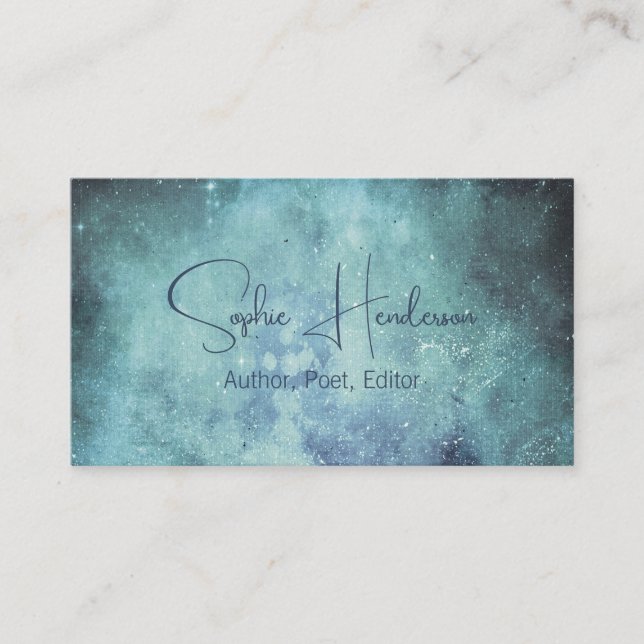 Elegant Navy Blue Aquamarin Galaxy Autor Writer Visitenkarte (Vorderseite)