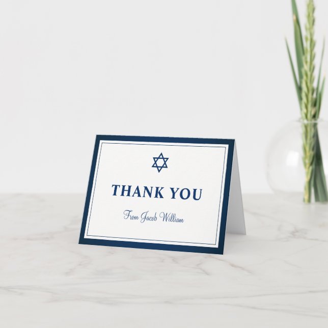 Elegant Navy Blue Bar Mitzvah Vielen Dank Dankeskarte (Vorderseite)
