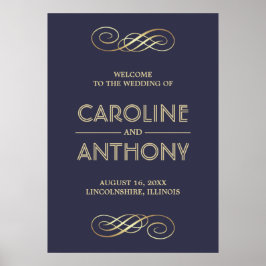 Elegant Navy Blue | Begrüßungszeichen für Gold Poster