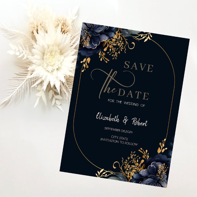Elegant Navy Blue Blumen Save the Date (Von Creator hochgeladen)