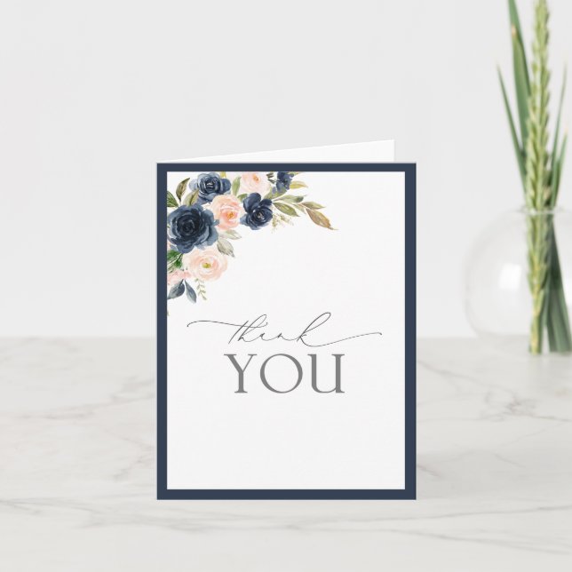 Elegant Navy Blue Blush Pink Calligraphy Vielen Da Dankeskarte (Vorderseite)