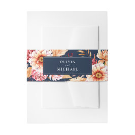 Elegant Navy Blue Boho Chic Floral Wedding Einladungsbanderole