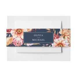 Elegant Navy Blue Boho Chic Floral Wedding Einladungsbanderole