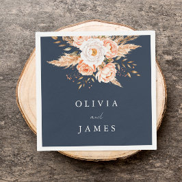 Elegant Navy Blue Boho Chic Floral Wedding Serviette