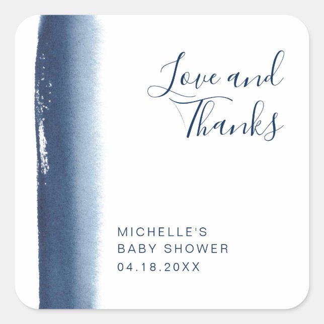 Elegant Navy Blue Boy Modern Baby Shower Quadratischer Aufkleber (Vorderseite)