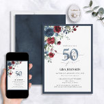 Elegant Navy Blue Burgundy Floral 50. Geburtstag Einladung<br><div class="desc">Grüßen Sie Ihren 50. Stil mit dieser wunderschönen Elegant Navy Blue Burgundy Floral 50. Geburtstag Einladung! Mit einem exquisiten Bouquet mit blauen und bordeauxfarbenen Blume und botanischem Grün ist diese luxuriöse Karte der ideale Set für Ihre Feier. Die elegante Kalligrafie mit Schreibschrift bietet Eleganz und Modernität, wenn Sie die Details...</div>