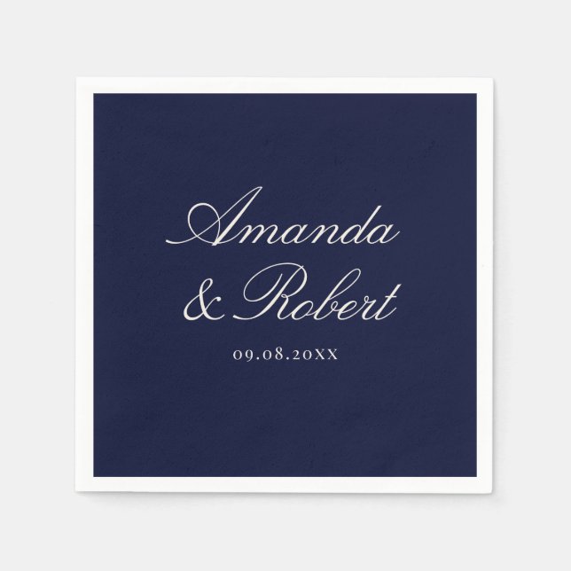 Elegant Navy Blue Calligraphy Wedding Serviette (Vorderseite)