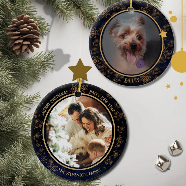 Elegant Navy Blue Christmas 2 Foto Keramik Ornament (Elegant Navy Blue Christmas 2 Photo Ceramic Ornament)