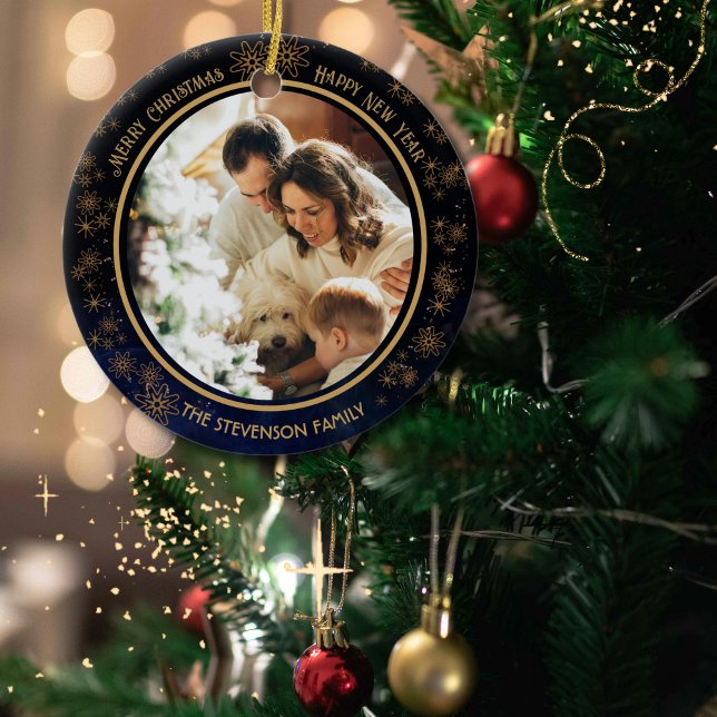 Elegant Navy Blue Christmas Foto Ornament (Elegant Navy Blue Christmas Photo Ornament)