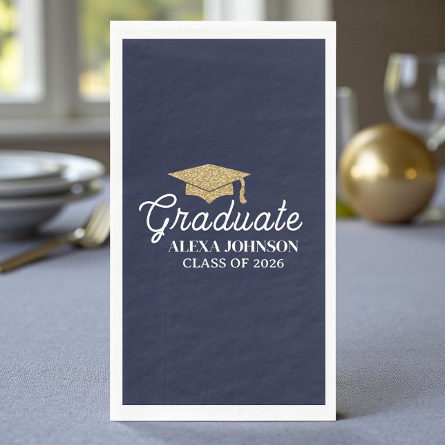 Elegant Navy Blue Class Of 2026 Graduation Serviette (Von Creator hochgeladen)