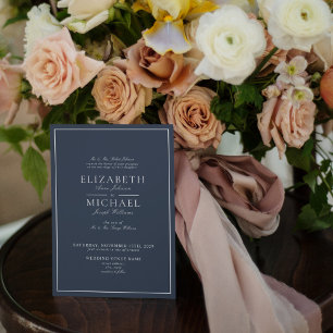 Elegant Navy Blue Classic Script Wedding Einladung
