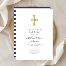 Elegant Navy Blue Cross Religious Boy Baptisse Einladung