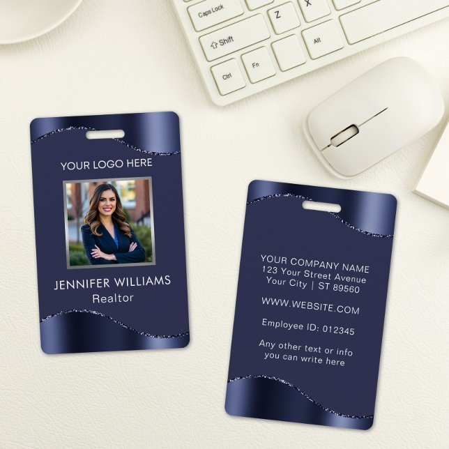 Elegant Navy Blue Custom Employee Foto Company Ausweis (Von Creator hochgeladen)