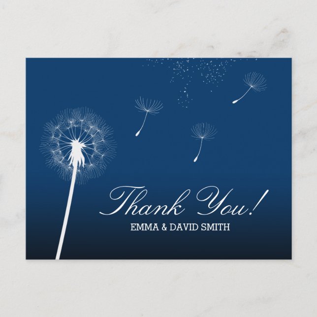 Elegant Navy Blue Dandelion Blasen Vielen Dank Postkarte (Vorderseite)