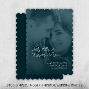 Elegant Navy Blue Duotone Foto Wedding Einladung