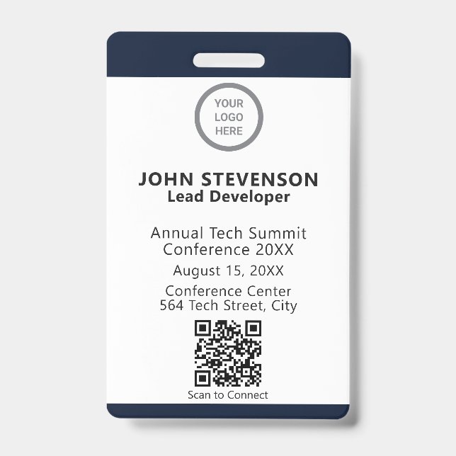 Elegant Navy Blue Employee ID Custom Logo OCR Ausweis (Front)