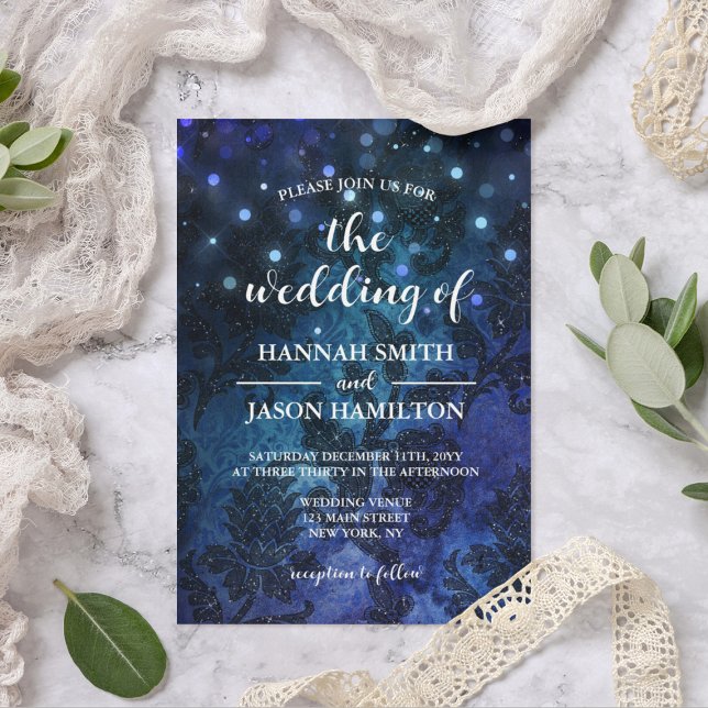 Elegant Navy Blue Enchanted Whimsical Wedding Einladung (Elegant Navy Blue Enchanted Whimsical Wedding Invitation
)
