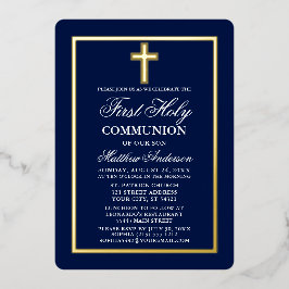Elegant Navy Blue First Heilige Kommunion Cross Go Folieneinladung