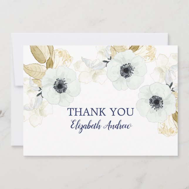 Elegant Navy Blue Floral Bat Mitzvah Dankeskarte (Vorderseite)