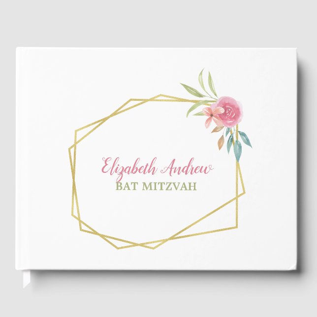Elegant Navy Blue Floral Bat Mitzvah Gästebuch (Vorderseite)