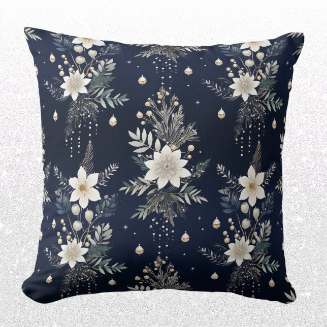 Elegant Navy Blue Floral Kissen (Von Creator hochgeladen)