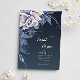 Elegant Navy Blue Floral Modern Bold Boho Wedding Einladung