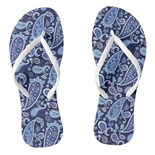 Elegant Navy Blue Floral Paisley Flip Flops (Fußbett)