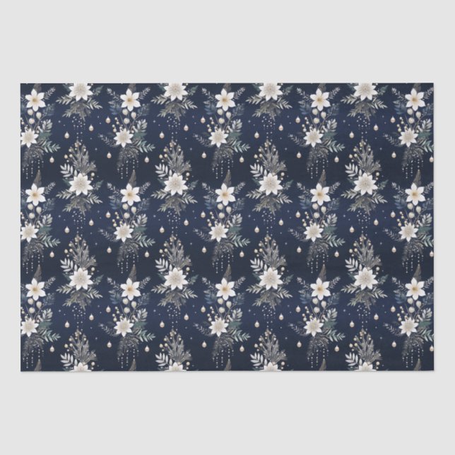 Elegant Navy Blue Floral Seidenpapier (Vorderseite)