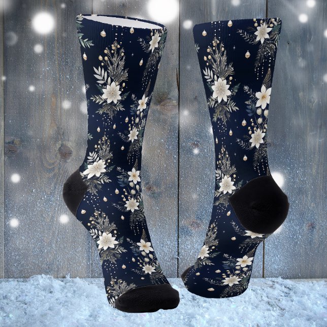 Elegant Navy Blue Floral Socken (Von Creator hochgeladen)