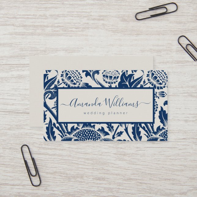 Elegant Navy Blue Floral Visitenkarte (Vorderseite/Rückseite Beispiel)