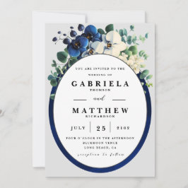 Elegant Navy Blue Floral Wedding Invitation | Edit Einladung