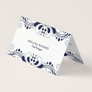 Elegant Navy-Blue Floral Wirbel Lace Visitenkarten