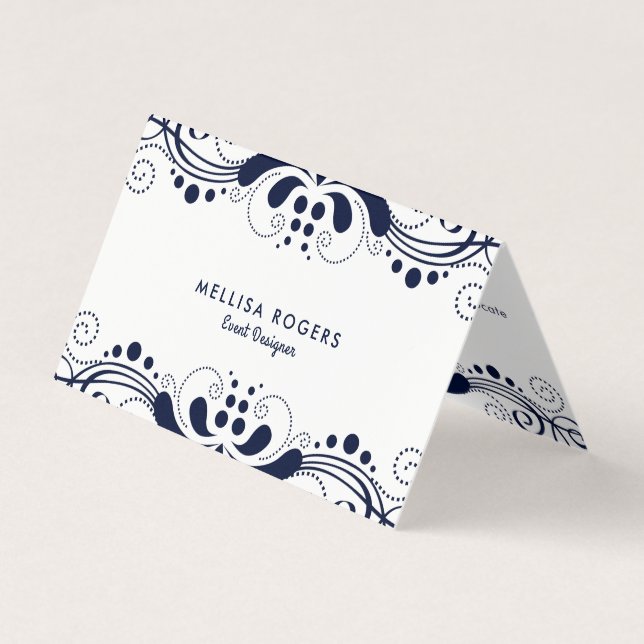 Elegant Navy-Blue Floral Wirbel Lace Visitenkarten (Vorderseite)