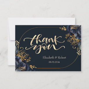 Elegant Navy Blue Flowers Dankeskarte
