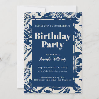 Elegant Navy Blue Geburtstagsparty Einladung