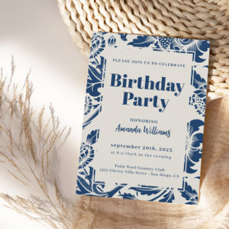 Elegant Navy Blue Geburtstagsparty Einladung