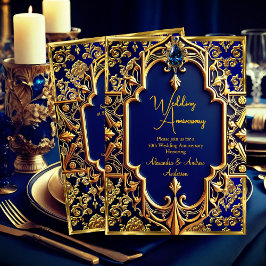 Elegant Navy Blue Gem Gold 50 Jahre alt Einladung