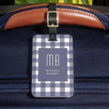 Elegant Navy Blue Gingham Monogram