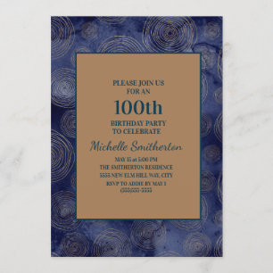 Elegant Navy Blue Gold 100. Geburtstag Einladung