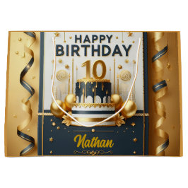 Elegant Navy Blue & Gold 10. Geburtstagsfeier Große Geschenktüte