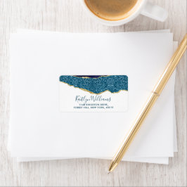 Elegant Navy Blue & Gold Agate Wedding Adressaufkleber