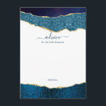 Elegant Navy Blue & Gold Agate Wedding Hinweiskarte<br><div class="desc">Feiern Sie stilvoll mit diesen modernen und trendigen Ratschlägen. Das Design verfügt über einen Aquarellblau und goldfarbenen Glitzer-Hintergrund mit passender handgeschriebenem Schriftart-Text. Diese Karten werden Ihren Gästen die Möglichkeit geben, eine Notiz zu schreiben, die Ihnen in den nächsten Jahren den behalt und das Lesen empfiehlt. Die Formulierung ist leicht zu...</div>